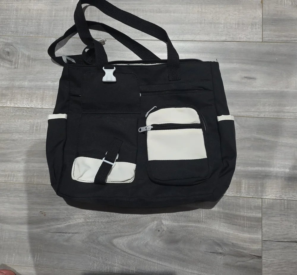 Men's Black Canvas Tote Bag with White Accents - Casual Everyday Carry